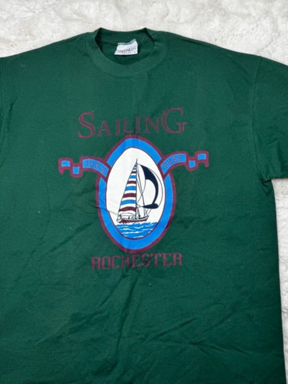 Genius Rochester New York Sailing Vintage T-Shirt Green Size Large USA Made